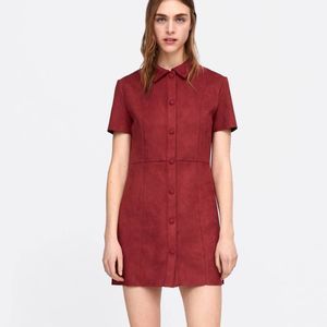 Zara Red Faux Suede Snap Button Mini Dress